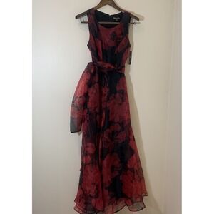 Shelby Nites Women Jumpsuit 6 Black Red Floral Wide Leg Chiffon Whimsigoth Fairy